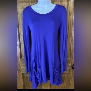 Logo by Lori Goldstein Tunic Top XS Purple Asymmetrical Sheer Detail On Back